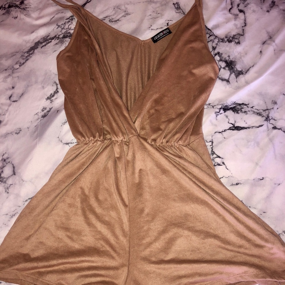 Fashion nova suede camel beige romper